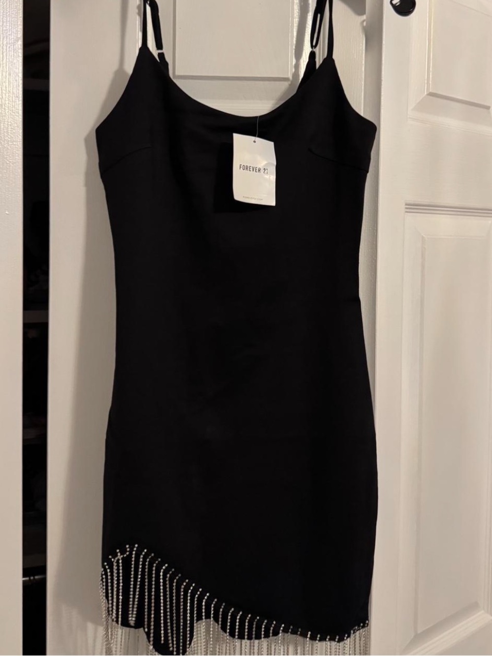 Forever 21 Black Slip Mini Dress with Beaded Fringe